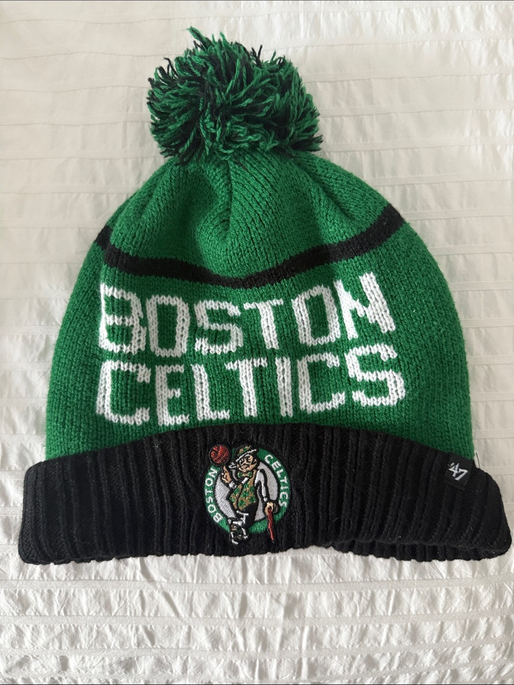 47 Boston Celtics Green, Black & White Pom Beanie
